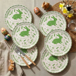 Hermia Hoppity Set de Platos de Postre de Pascua, 6 Piezas, Verde y Blanco Skis: B1C97H6B74